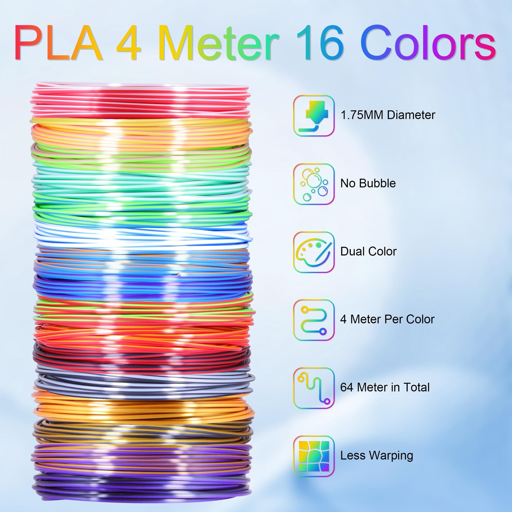 MIKA3D 2 Dual Color in 1 Silk PLA Filament Refill Sample Pack, 16 Different Dual Color Silk PLA, Each 4 Meter Length, Total 64m Silk Shiny Dual Color PLA 3D Printer 3D Pen Filament - WoodArtSupply