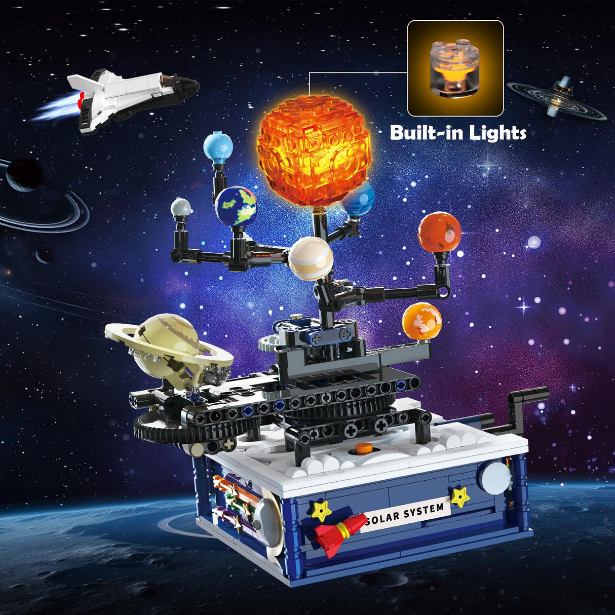 Solar System Building Sets with Light - Rotatable Space Exploration Building Toys with 9 Planets & Rocket Sets Science Astronomy Educational Gifts for Boys Girls Age 6+ Years Old Kids(775 PCS) CUBIMANA