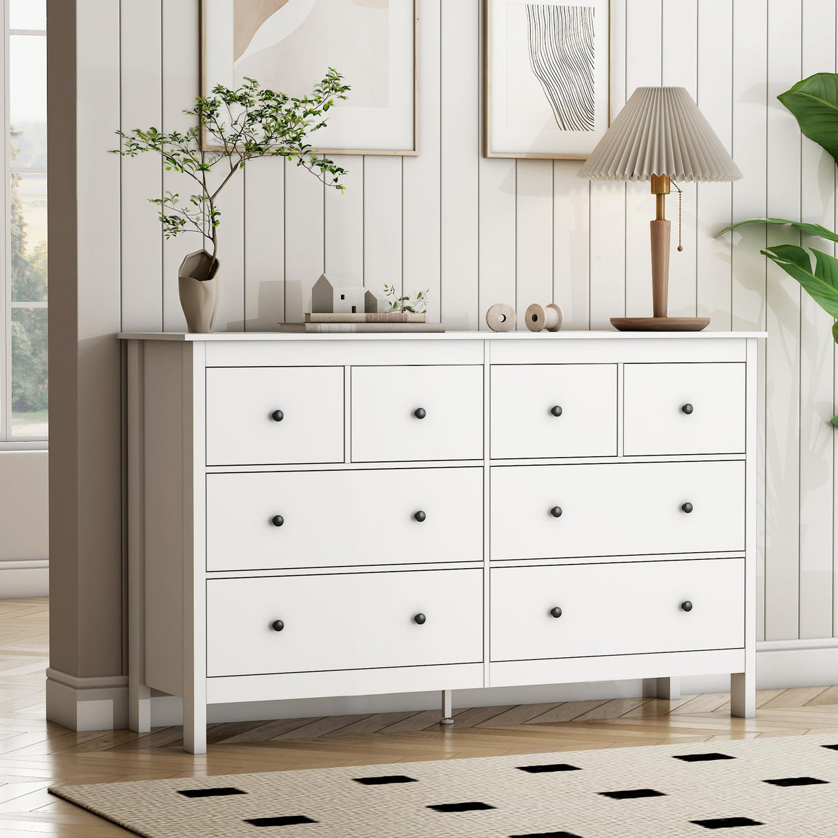 wanan 8 Drawer Dresser, 50" Modern White Dresser &Chests of Drawer, 8 Drawer Wide Dressers for Bedroom wanan
