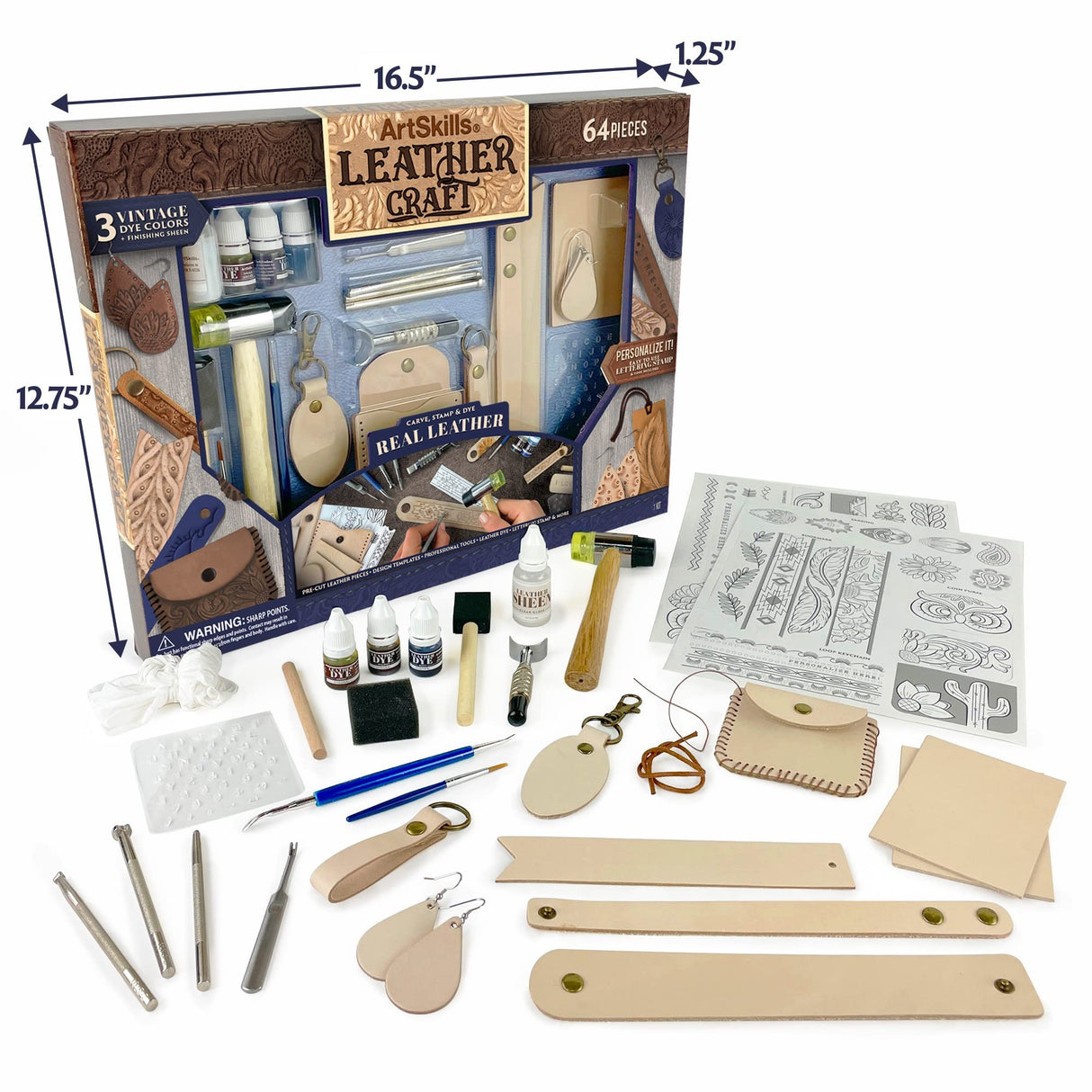 ArtSkills Leather Working Kit for Beginners with Leather Tools, Dyes, and Stamps - Arts and Crafts Kit for Adults & Teens, 64 pc ArtSkills
