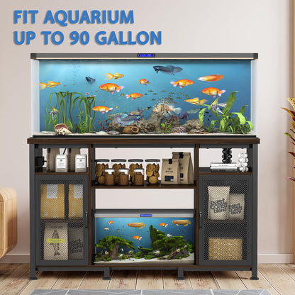 Pipleo 55-90 Gallon Fish Tank Stand with Cabinet, Aquarium Stand for Fish Tank Accessories Storage, Heavy Duty Metal Frame, Reptile Tank Turtle Terrariums Table, 52" L*19.7" W, 880LBS Capacity