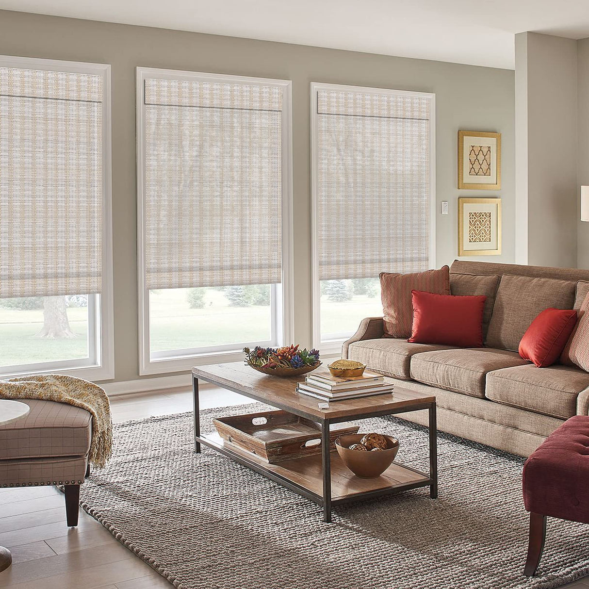 LANTIME Wood Window Roman Shades, Lined Blackout Bamboo Roman Shades Blinds, Easy Installation for Home and Garden, White LANTIME