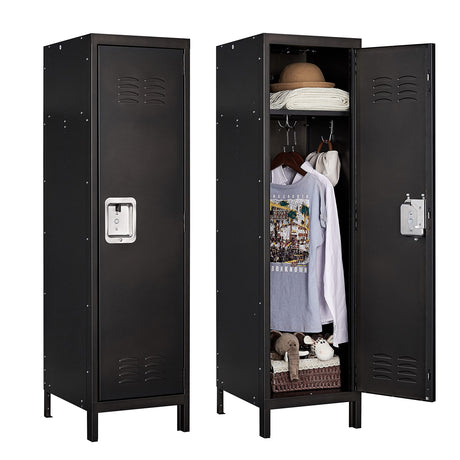 SISESOL Vintage Metal Locker,Storage Locker,Retro Black Single Locker with Hooks for Employees,Steel Locker for Home, Office,Gym,Old School Lockers Storage SISESOL