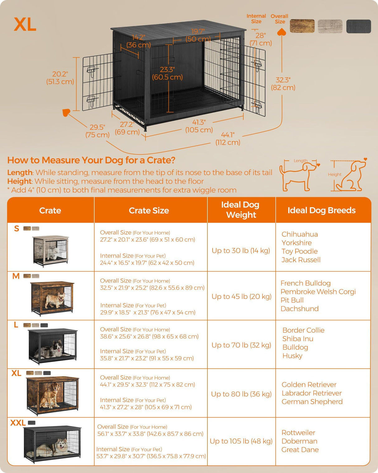 Feandrea Dog Crate Furniture, 44.1" Side End Table, Modern Kennel for Dogs Indoor up to 80 lb, Heavy-Duty Dog Cage with Multi-Purpose Removable Tray, Double-Door Dog House, Ink Black UPFC004B01 Feandrea