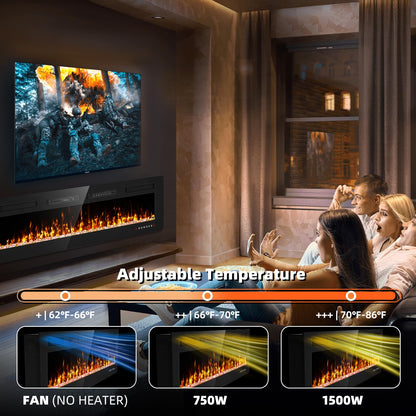 60 inch Electric Fireplace Inserts and Wall Mounted with Remote Control & Touch Screen 1500W Fireplace Heater with Timer