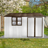 Ball & Cast 10x8 FT Sheds & Outdoor Storage,Metal Garden Shed with Window,Waterproof Cabinet Foldable House W/Lockable Doors and Roofs,for Storing Bicycles,Lawnmowers,Barbeques,White+Coffee Ball & Cast