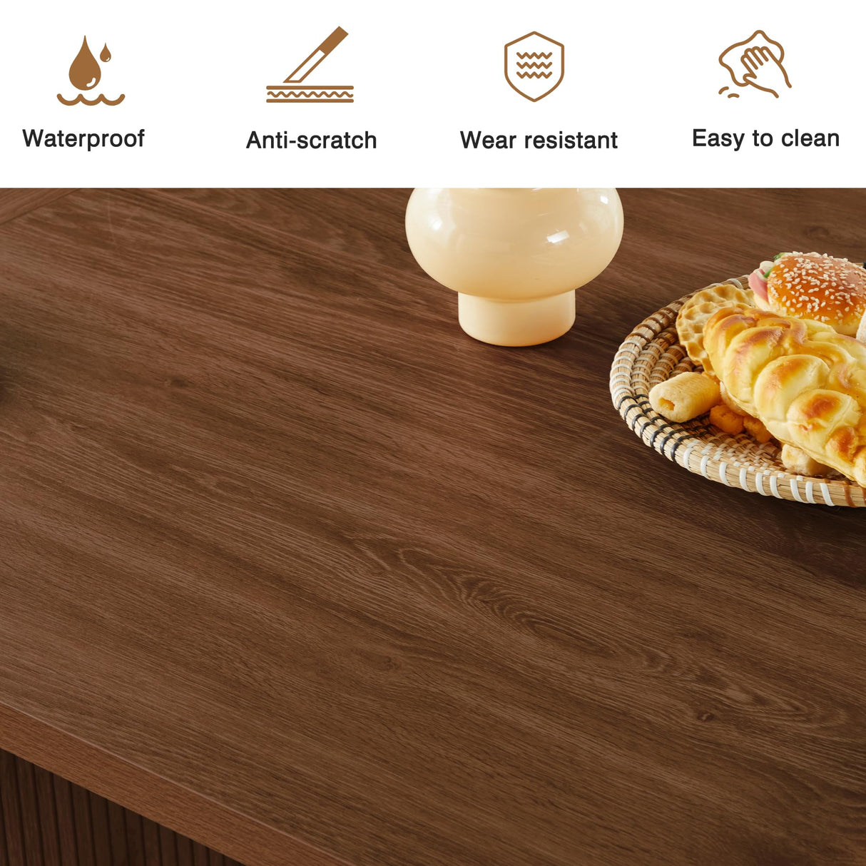 70.8 Inch Kitchen Dining Table for 6-8 People, Oval Kitchen Table with Wood Strip Base, Modern Farmhouse Large Round Dining Room Tables for Kitchen Living Room (Walnut) weselon