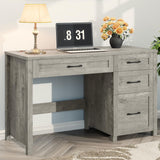 Halitaa Farmhouse 47" Executive Desk, Computer Desk with File Drawer and Charging Station, Workstation for Home Office, Study.Grey Halitaa
