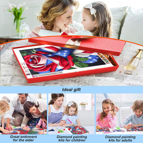 Acudotr Diamond Painting Kits for Adults, 5D DIY Diamond Art Kits for Beginners, Full Drill Diamond Painting Kits for Home Wall Decor, Flag Rose, 12x16 Inch Acudotr