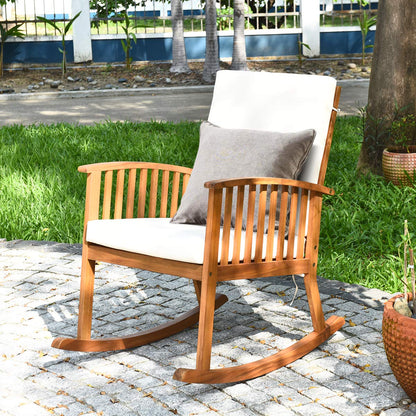 Tangkula 2 PCS Outdoor Acacia Wood Rocking Chair, Wooden Rocker w/Detachable Washable Cushions, Rocker for Porch Garden Patio Balcony Pool Indoor (2, Teak) - WoodArtSupply