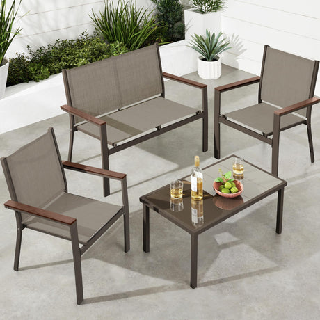 Best Choice Products 4-Piece Outdoor Textilene Patio Conversation Set, Backyard Furniture w/Loveseat, Coffee Table, Steel Frame - Brown/Brown Best Choice Products