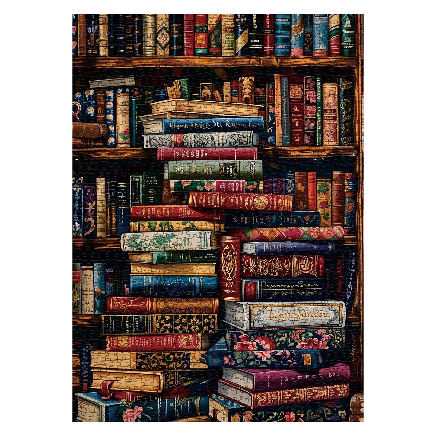 Vintage Library Bookshelf Jigsaw Puzzle 1000 Piece for Adult, Funny Books Challenging Painting Jigsaw Puzzles, Art Aesthetic Difficult Puzzle