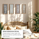 3D Wooden Floral Bathroom Wall Decor (Set of 4) Lightweight, Ready-to-Hang Framed Wall Art For Living Room, Bedroom, or Office - Premium Boho Botanical Farmhouse Decorations - Gift-Boxed Tide and Tales