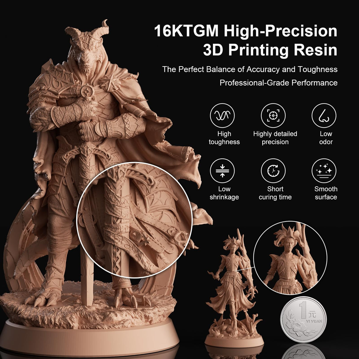 NOVA3D 16K TGM 3D Printer Resin,Tabletop Gaming,High Toughness,Impact Resistance Ultra Precision,405nm LCD Rapid Photopolymer Resin for Board Game Character Model LCD 3D Printing Beige Resin 1kg NOVA3D