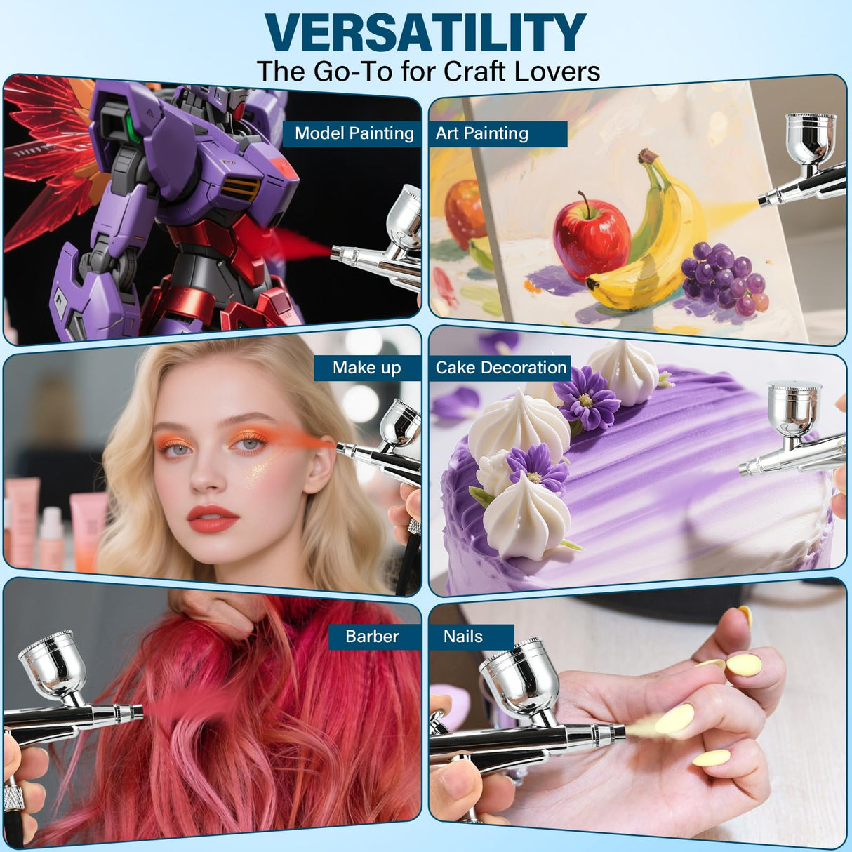 Slskbut Airbrush Kit with Air Compressor 4-Gear Adjustable, 32 PSI High Pressure Air Brush Set, Dual-Action Rechargeable Airbrush Spray Gun Set, Ideal for Painting, Cake Decor, Makeup, Nail Art, Model SLSKBUT