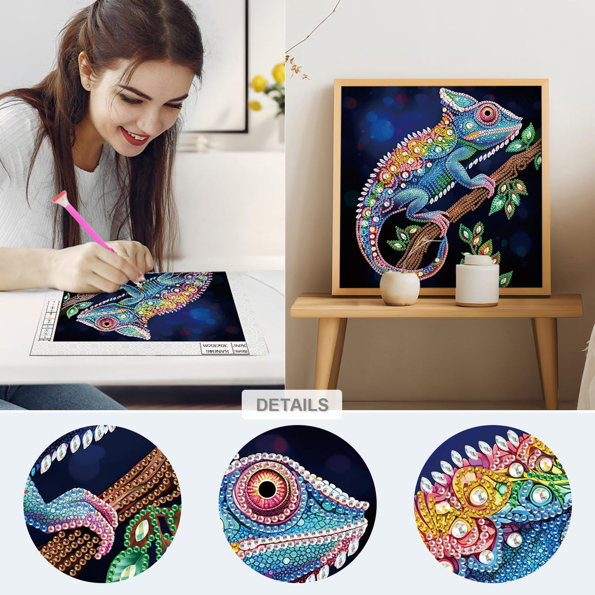 Sanjee 5D Special Shape Diamond Art Kits for Beginners, Chameleon Diamond Painting Kits for Adults, Crystal Rhinestones Diamond Painting for Home Wall Decoration Gift, 12×12inch Sanjee