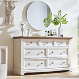 T4TREAM Farmhouse 7 Drawers Dresser for Bedroom, 54" Wide Wood Rustic Chest of Drawers w/Roman Column, Wooden Storage Dressers Organizer for Bedroom, Living Room, Closet, Antique White T4TREAM