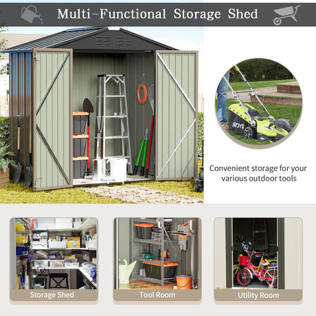 Greesum Metal Outdoor Storage Shed 6FT x 4FT, Steel Utility Tool Shed Storage House with Door & Lock, Metal Sheds Outdoor Storage for Backyard Garden Patio Lawn (6' x 4'), Brown Greesum