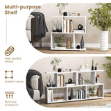 Tangkula 2 Tier Geometric Bookshelf, Freestanding Wood Display Shelf, Home Office Room Divider S Shaped Open Bookcase, Small Bookshelf for Small Spaces, Living Room, Study (White, 1) Tangkula