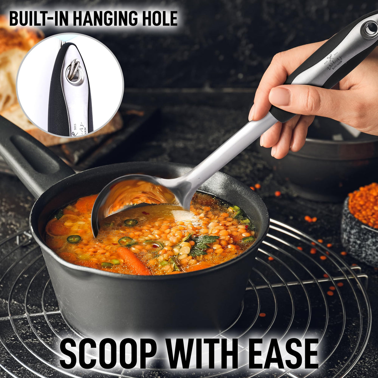 Zulay Kitchen Stainless Steel Cooking Utensil - Stainless Steel Kitchen Utensil - Durable Kitchen Gadgets - Metal Kitchen Accessories - Easy to Clean Kitchen Tools - 12" Soup Ladle Zulay Kitchen