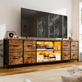 EnHomee 62.3" W Dresser for Bedroom,75" TV Stand Dresser with Charging Station and LED Lights,Entertainment Center with 8 Drawers Dresser,Long Fabric Dresser for Bedroom,Entry Way,Rustic Brown EnHomee