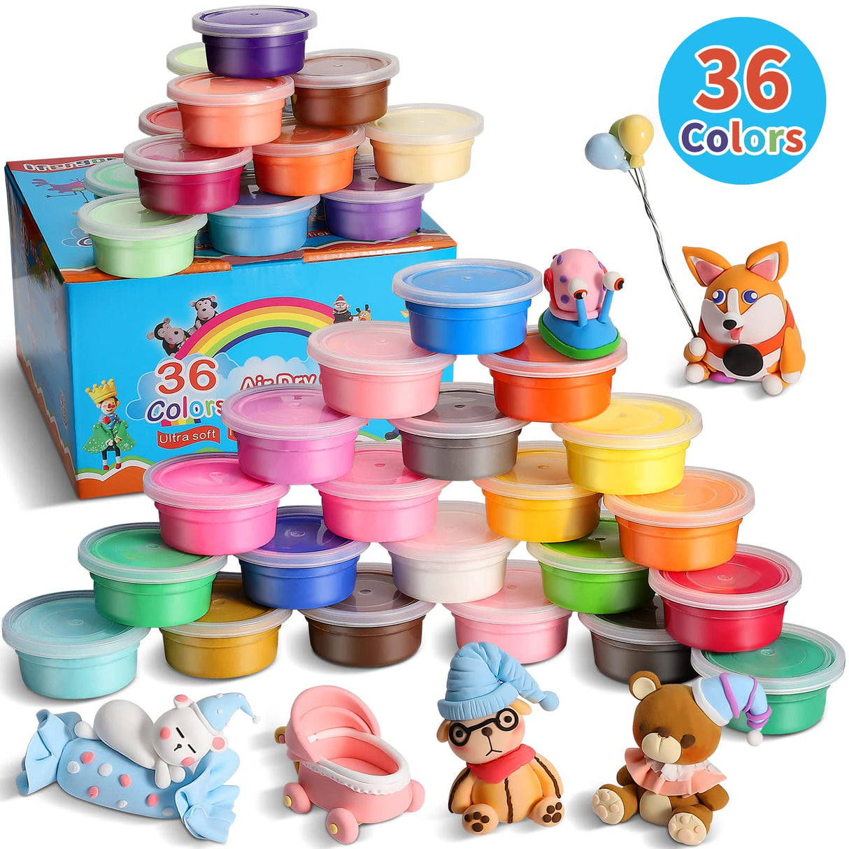iFergoo Modeling Clay Kit - 36 Colors Magic Air Dry Clay for Kids, Ultra Light, Safe & Non-Toxic, School Art & Craft Project, Great Toy Gift for Boys and Girls ifergoo