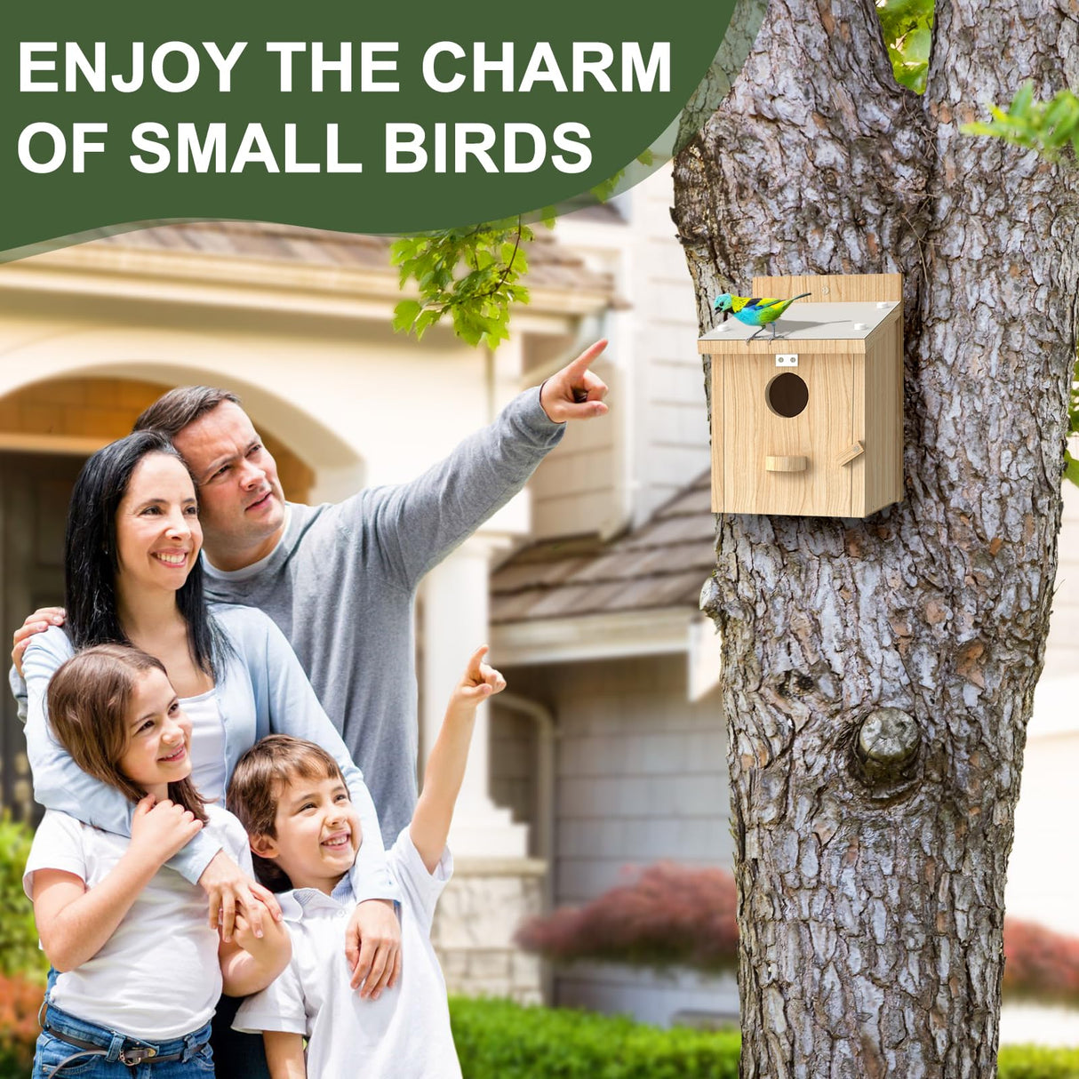 Bird Houses for Outside, Bluebird House with Standing Perch, Hanging Wood Bird House with Waterproof Acrylic Plate for Small Birds Bluebird Finch Swallow Wren Chickadee Assembly Required Chuiendi