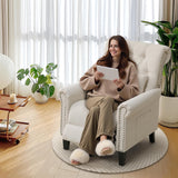 choairy Pushback Recliner Chair, Accent Push Back Chair Set of 2 with Adjustable Footrest Wingback, Upholstered Linen Reclining Sofa with Side Pocket, Comfy Modern Armchair for Living Room, Khaki choairy