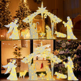 Soaoo Outdoor White Nativity Scene with 2 String Lights Silhouette Yard Sign Display Water Resistant PVC Large Holy Family Yard Nativity Scene Christmas Decor for Xmas Front Lawn Soaoo
