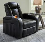 Signature Design by Ashley Caveman Den Modern Faux Leather Wall Hugger Power Recliner with Adjustable Headrest, Storage, Wireless, USB Ports and LED Lights, Black Signature Design by Ashley
