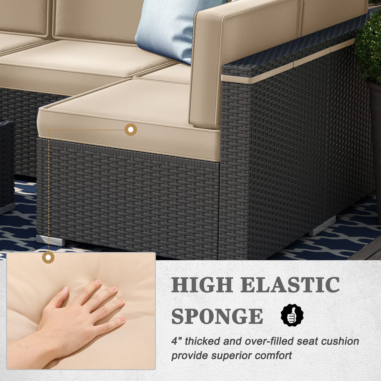 Vakollia 8 Pieces Patio Furniture Set with 44" Propane Gas Fire Pit Table, Outdoor Sectional Wicker Conversation Sofa Sets with Coffee Table Vakollia