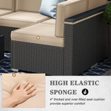 Vakollia 8 Pieces Patio Furniture Set with 44" Propane Gas Fire Pit Table, Outdoor Sectional Wicker Conversation Sofa Sets with Coffee Table Vakollia