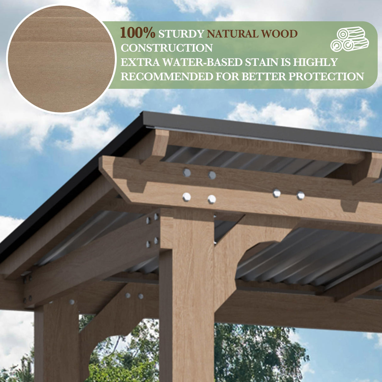 Yardenaler 6 x 13 FT Wooden Grill Gazebo with Sloping Metal Roof, BBQ Canopy with Stakes for Outdoor Patio, Garden, Lawn, Light Mocha Brown Yardenaler