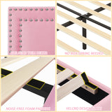 VECELO Queen Size Bed Frame with Adjustable Upholstered Headboard, Wooden Slats Platform, Noise-Free Design, Easy Assembly VECELO