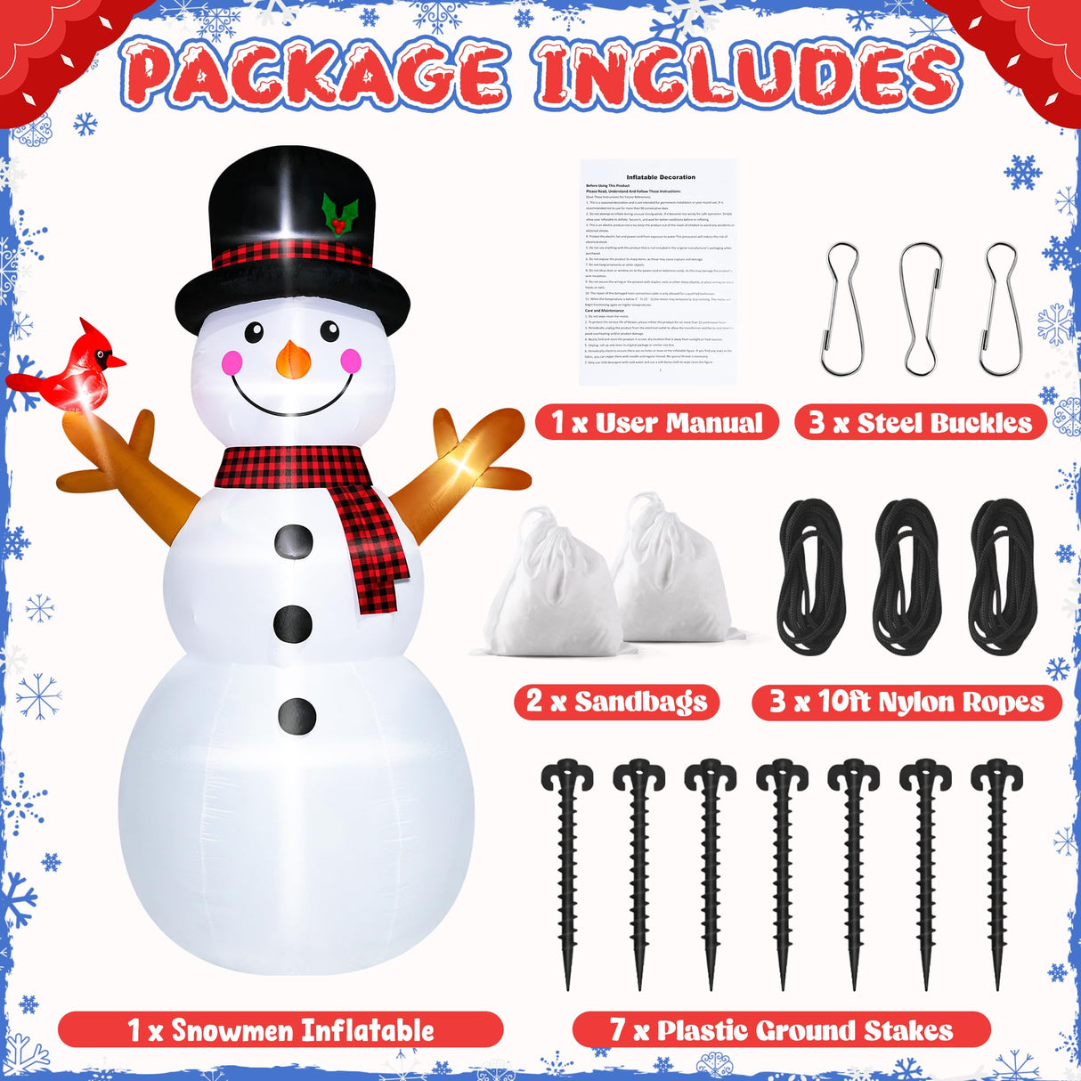 12FT Christmas Snowman Inflatables, Huge Blow Up Snowman Inflatables Decor, Lighted Christmas Outdoor Inflatable Decorations, Xmas Inflatables Snowman for Lawn Yard Holiday Party Melisheer