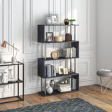 HOMCOM Modern S-Shaped 5 Tier Room Dividing Bookcase Wooden Storage Display Stand Shelf - Black HOMCOM
