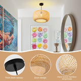 LUJOGUID 17.72in Bamboo Drum Light Rattan Wicker Hand Woven Lighting Fixture Boho Coastal Beach Chandelier Hanging Basket Lights for Kitchen Island Dining Room Restaurant Hallway Foyer LUJOGUID
