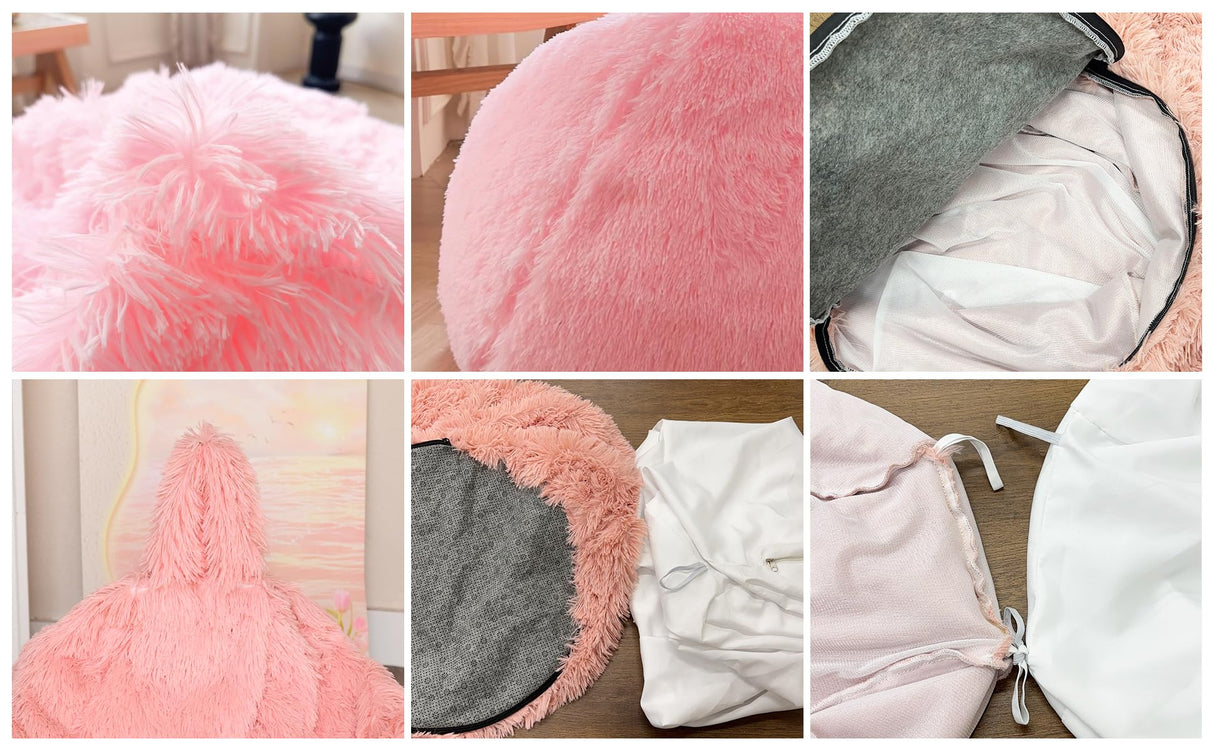 BCU Bean Bag Chair Cover Ultra Soft Fluffy Faux Fur Beanbag Cover Plush Living Room Chairs Cover for Adults and Kids, Grey BCU