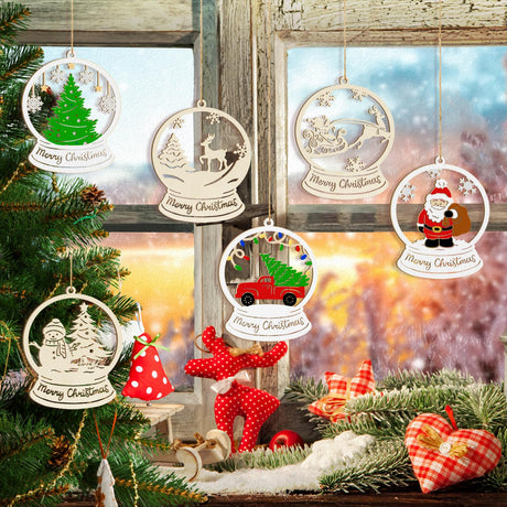 36PCS Wooden Hollow Christmas Ornaments for Paint Christmas Tree Decorations 6 Styles, DIY Blank Unfinished Wood Reindeer Santa Claus Snowman Snowflake Angle Cutouts for Crafts Winter Hanging Decora Sophena