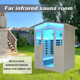 Outdoor Infrared Sauna 4 Person, Spruce Wooden Large Sauna 2600W 240V Heaters Panels With Lcd Display Control Multi Color Light Strip Bluetooth Speaker Oxygen Bar(59.06*47.24*81.89 inch Spruce) ZYKLZQ