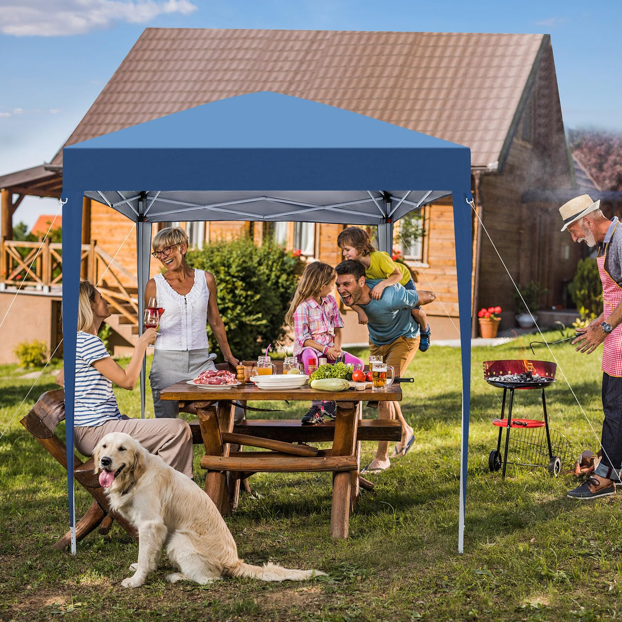 VINGLI 6.5x6.5 Pop Up Canopy Tent, Outdoor Tent Canopy Foldable Portable Canopies for Camping, Patio, Parties, EZ Up Gazebo Canopy with Carry Bag (Blue) VINGLI