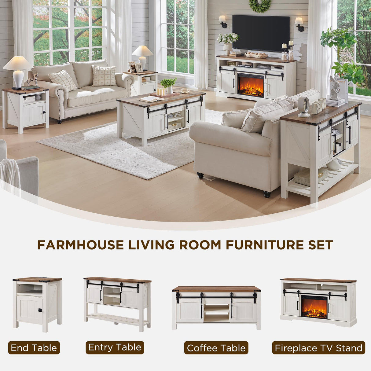 OKD Farmhouse Lift Top Coffee Table with Sliding Door, 48" Large Rustic Center Table with Hidden Storage Compartment, Lifting Tabletop, Adjustable Shelf for Living Room, Office,Antique White OKD