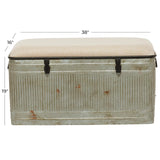 Deco 79 Metal Room Storage Bench Galvanized Entryway Bench with Cream Burlap Top and Black Latches, Bench 38" x 16" x 19", Gray Deco 79