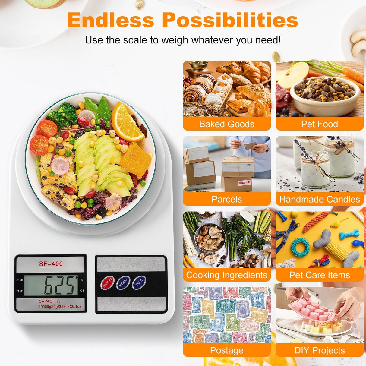 Digital Kitchen Scale 22lb/10kg Capacity, Stainless Steel Food Scale with oz/g Units | Replaceable Battery Power | Ideal for Meal Prep, Cooking, Baking Partyreal