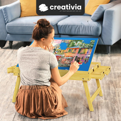 Jigsaw Puzzle Table with Drawers - 1000 Piece Puzzle Board with DLegs, Adjustable Tilt Angle, Cover & Non-Slip Felt - Jigsaw Puzzle Tables with Handle for Adults/Children, Puzzle Desk - WoodArtSupply