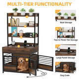 DWVO Dog Crate Furniture with Storage Shelves, Heavy Duty Dog Crate with Drawers & Charging Station, 39 Inch Dog Kennel Indoor Furniture for Large Dogs, Modern Dog Crate with Double Doors, Brown DWVO