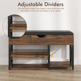 NUNU LAB Shoe Storage Bench, Multifunctional Entryway Bench with 3-Tier Shoe Rack & Cushioned Seat, Shoe Rack for Front Door Entrance, Brown NUNU LAB