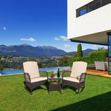 LEVELEVE 3 pcs Rocking Bistro Set Conversation Chairs PE Wicker Outdoor Rocking Chairs & Glass Table,for Porch Lawn Garden Backyard Deck(Rocking Set,Khaki) LEVELEVE