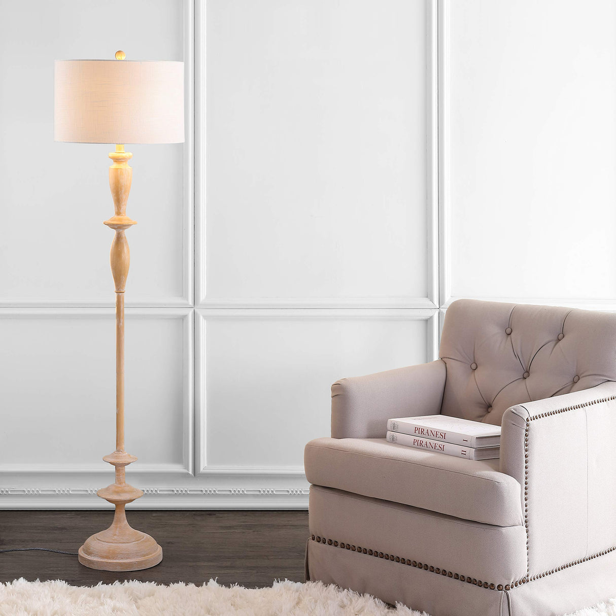 JONATHAN Y JYL3061A Aldrin 63.5" Resin LED Floor Lamp, Traditional, Transitional, Office, Living Room, Family Room, Dining Room, Bedroom, Hallway, Foyer, Brown Wood Finish JONATHAN Y