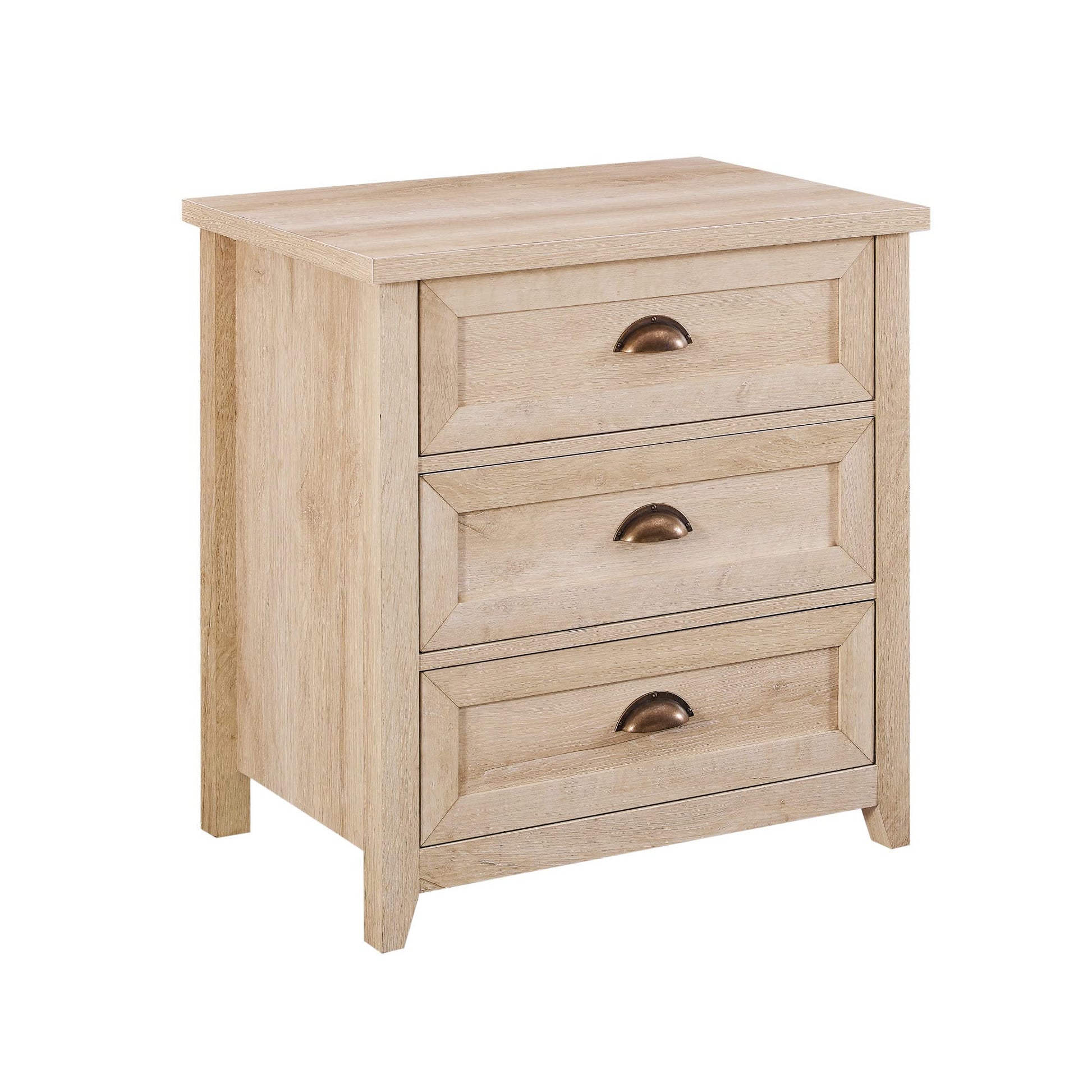 Walker Edison Hazel Modern Farmhouse 3 Drawer Framed Nightstand with Half-Moon Handles, 25 Inch, White Oak - WoodArtSupply